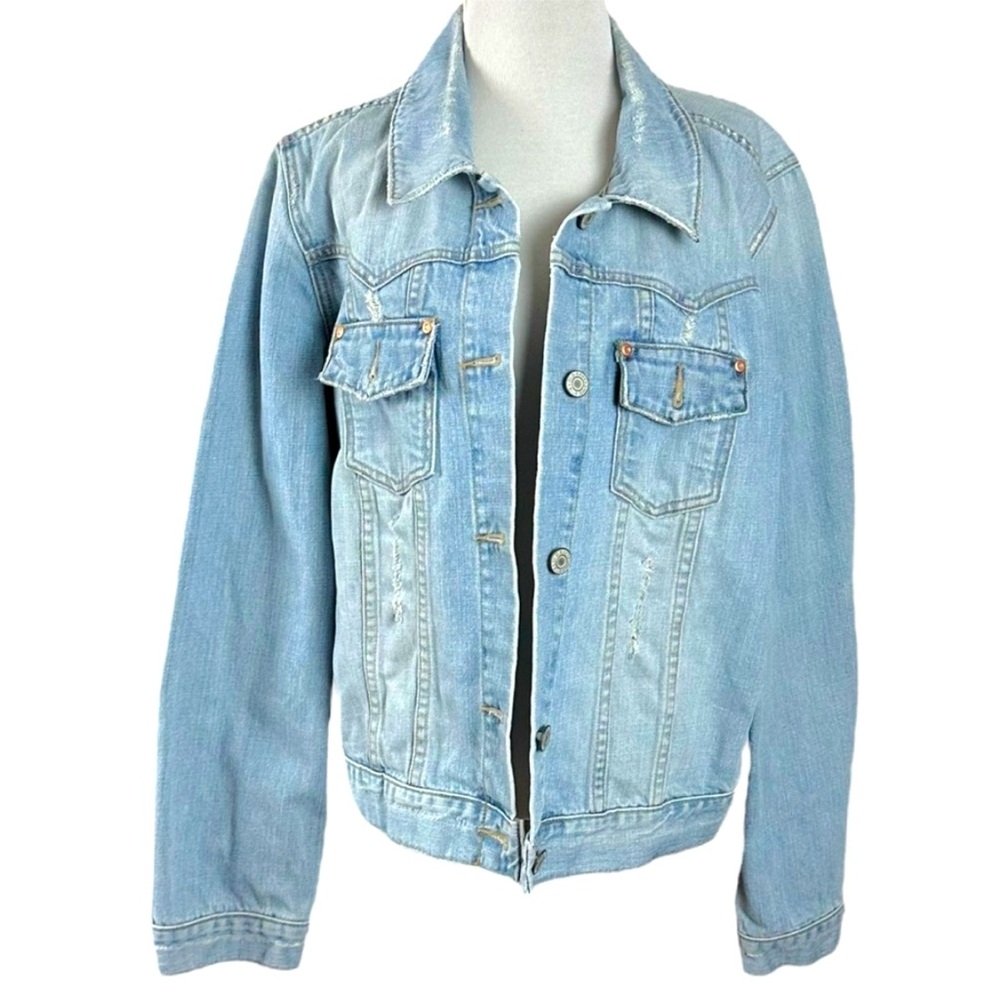 Vintage Y2K Old Navy Bohemian Beaded Denim Jean Jacket Women’s XXL Light Wash - Picture 3 of 15